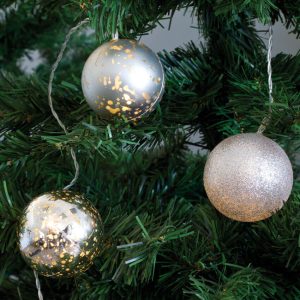 Filo 10 sfere 6 cm con luce bianco caldo a batteria